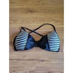 Women's Sunset Bikini Top Bow‎ Tie Black and White Stripes Size Large
